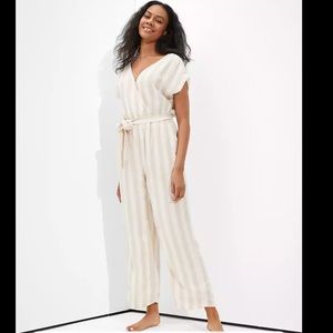 American Eagle Striped Wrap-Front Jumpsuit
